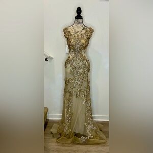 Elegant Gold Embellished Evening Gown